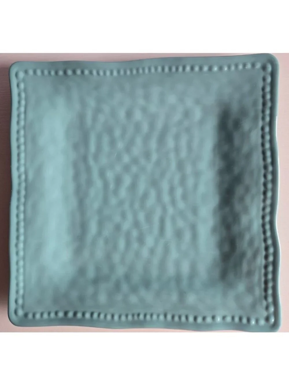 4 Tommy Bahama Blue / Aqua 10.75” Hobnail Square Melamine Dinner Plates